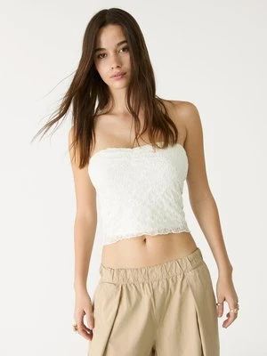 Stradivarius Top bandeau z koronki  Ecru
