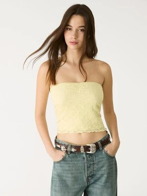 Stradivarius Top bandeau z koronki  Żółty pastelowy