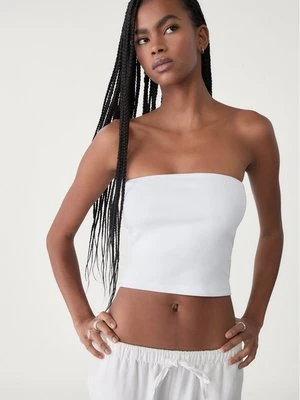 Stradivarius Top basic z dekoltem bandeau  Biały