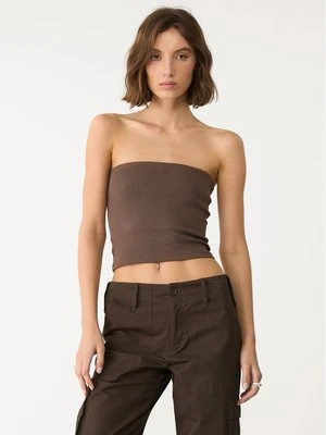 Stradivarius Top basic z dekoltem bandeau  Brązowy