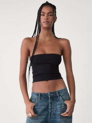 Stradivarius Top basic z dekoltem bandeau  Czarny