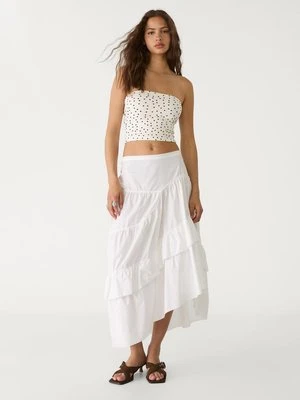 Stradivarius Top basic z dekoltem bandeau  SZARY DENIM
