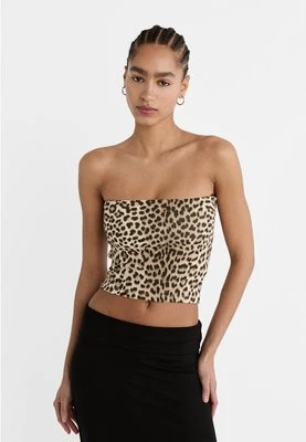 Stradivarius Top basic z dekoltem bandeau  Karmelowy