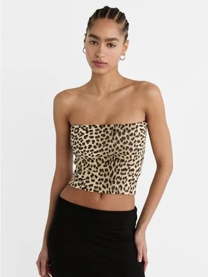 Stradivarius Top basic z dekoltem bandeau  Karmelowy