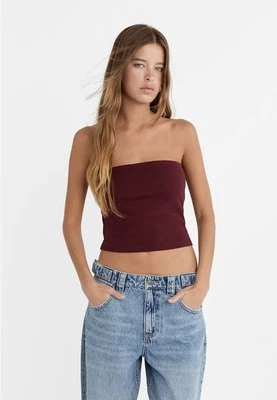 Stradivarius Top basic z dekoltem bandeau  Wiśniowy