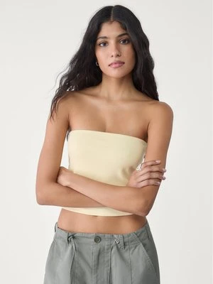 Stradivarius Top basic z dekoltem bandeau  Żółty pastelowy