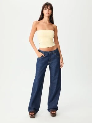 Stradivarius Top basic z dekoltem bandeau  Żółty pastelowy