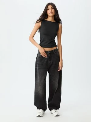 Stradivarius Top bez rękawów z dekoltem w łódkę  Czarny