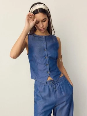 Stradivarius Top bez rękawów z guzikami denim  ŚREDNI NIEBIESKI DENIM