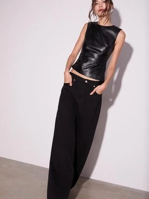 Stradivarius Top bez rękawów ze sztucznej skóry  Czarny