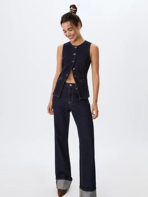 Stradivarius Top dżinsowy z guzikami  NIEBIESKI DENIM OVERDYED