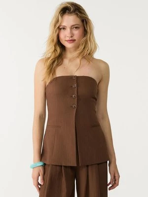 Stradivarius Top gorsetowy z fakturą i guzikami  Brązowy