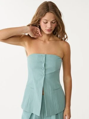 Stradivarius Top gorsetowy z fakturą i guzikami  Morski