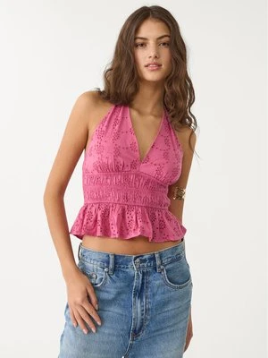 Stradivarius Top haftowany z dekoltem halter  Cielisty róż