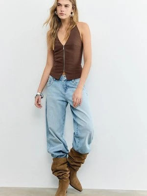 Stradivarius Top halter z bengalinki  Brązowy