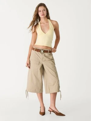 Stradivarius Top halter z dekoltem w serek  Żółty pastelowy