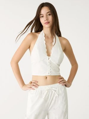 Stradivarius Top halter z haftem  Biały