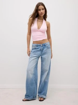 Stradivarius Top halter z marszczeniem i wiązaniem  Łososiowy