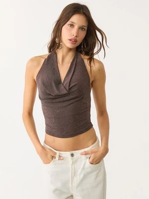 Stradivarius Top halter z połyskiem  Brązowy