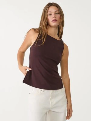 Stradivarius Top interlock z dekoltem łódką  Brązowy