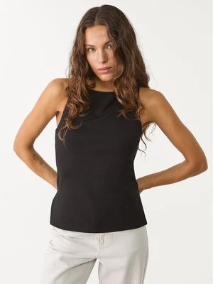 Stradivarius Top interlock z dekoltem łódką  Czarny