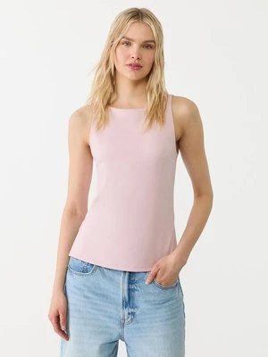 Stradivarius Top interlock z dekoltem łódką  Pastelowy róż
