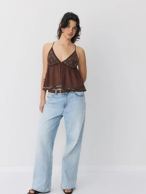 Stradivarius Top na ramiączkach haftowany  Brązowy