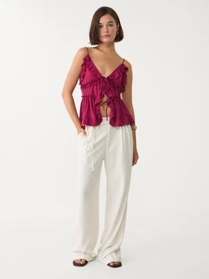 Stradivarius Top na ramiączkach z falbanami  Fioletowy