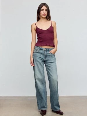 Stradivarius Top na ramiączkach z gumkami  Fioletowy