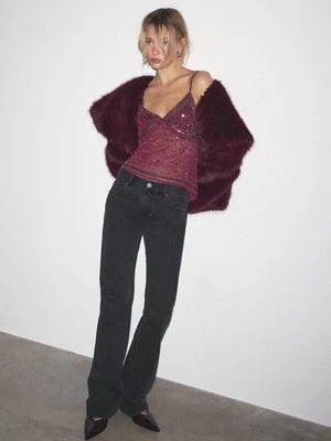 Stradivarius Top na ramiączkach z haftem  Fioletowy