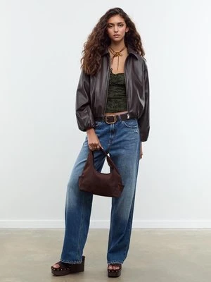 Stradivarius Top na ramiączkach z nadrukiem  Khaki