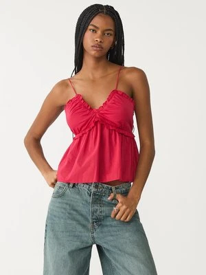 Stradivarius Top na ramiączkach z wiązaniem  Ciemnoczerwony