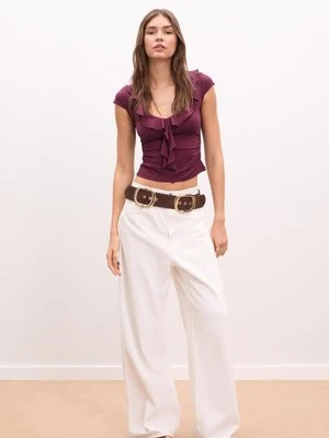 Stradivarius Top poliamidowy z falbankami  Fioletowy