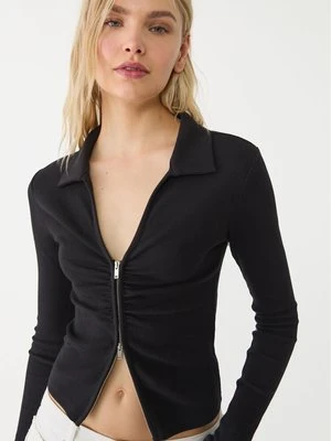 Stradivarius Top polo na suwak  Czarny