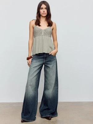 Stradivarius Top szydełkowy z falbanami  Khaki