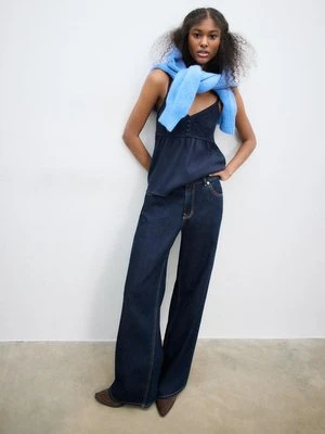 Stradivarius Top szydełkowy z falbanami  Morski