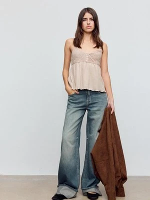 Stradivarius Top szydełkowy z falbanami  Szary