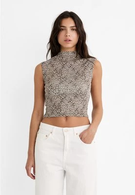 Stradivarius Top w drobną panterkę  Beżowy