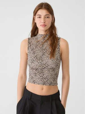 Stradivarius Top w drobną panterkę  Beżowy