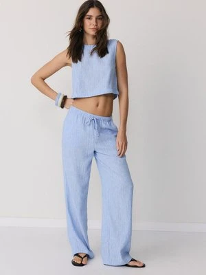 Stradivarius Top w paski w rustykalnym stylu z okrągłym dekoltem  Niebieski