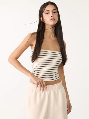Stradivarius Top w paski z odkrytymi ramionami  Ecru