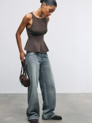 Stradivarius Top z baskinką bez rękawów  Brązowy