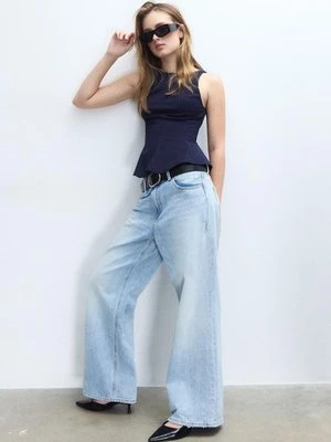 Stradivarius Top z baskinką bez rękawów w paski  Morski