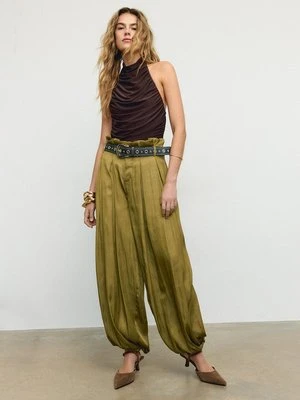 Stradivarius Top z dekoltem halter z marszczeniami  Brązowy