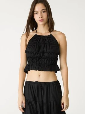 Stradivarius Top z dekoltem halter z odkrytymi plecami  Czarny