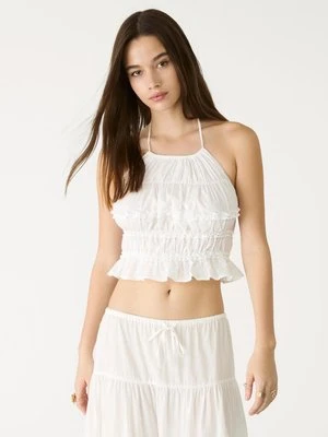 Stradivarius Top z dekoltem halter z odkrytymi plecami  Ecru