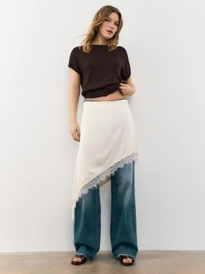 Stradivarius Top z dzianiny rustykalnej z dekoltem łódką  Brązowy