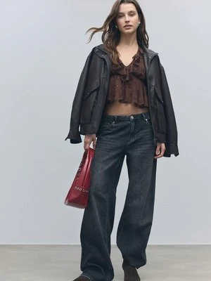 Stradivarius Top z falbanami halter cekiny  Brązowy