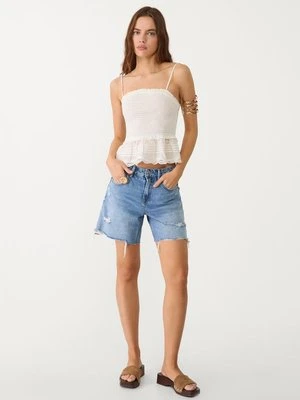 Stradivarius Top z falbanami na ramiączkach  Biały