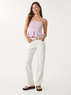 Stradivarius Top z falbanami na ramiączkach  Malwowy